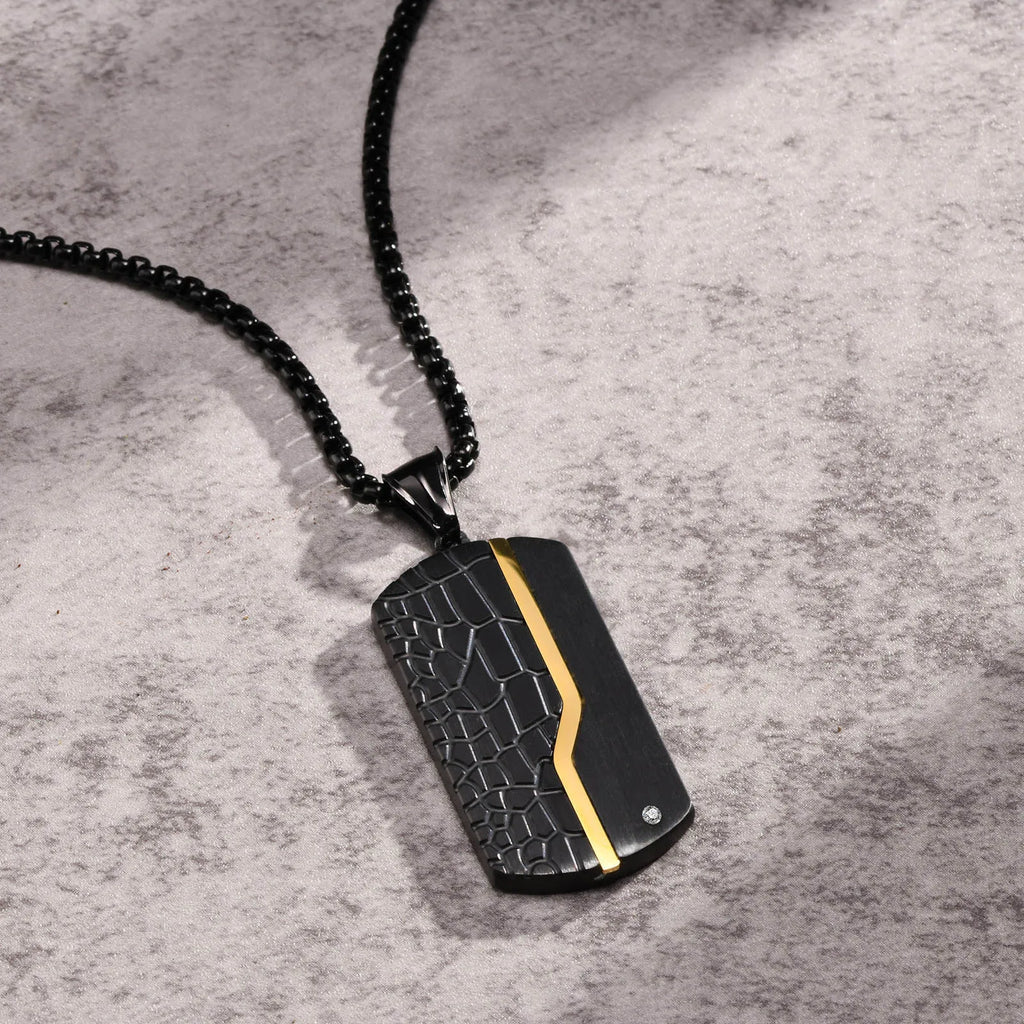 Men's Iced Out Geometric Pendant Dog Tag Necklace