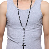 Men's Bead Rosary Cross Necklace Stainless Steel Jesus Christ Charm
