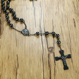Men's Bead Rosary Cross Necklace Stainless Steel Jesus Christ Charm