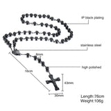Men's Bead Rosary Cross Necklace Stainless Steel Jesus Christ Charm