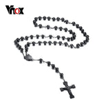 Men's Bead Rosary Cross Necklace Stainless Steel Jesus Christ Charm