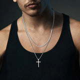 Mens Stainless Steel Cross Pendant Necklace, Rope Chain, Prayer Jesus Collar