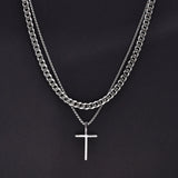 Mens Stainless Steel Cross Pendant Necklace, Rope Chain, Prayer Jesus Collar