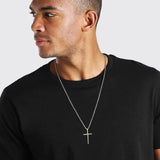 Mens Stainless Steel Cross Pendant Necklace, Rope Chain, Prayer Jesus Collar