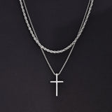 Mens Stainless Steel Cross Pendant Necklace, Rope Chain, Prayer Jesus Collar