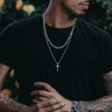 Mens Stainless Steel Cross Pendant Necklace, Rope Chain, Prayer Jesus Collar