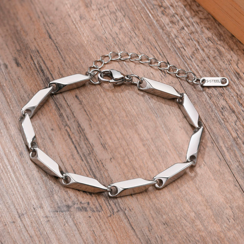 Men's Geometric Rhombus Chain Bracelet, Stainless Steel Wristband