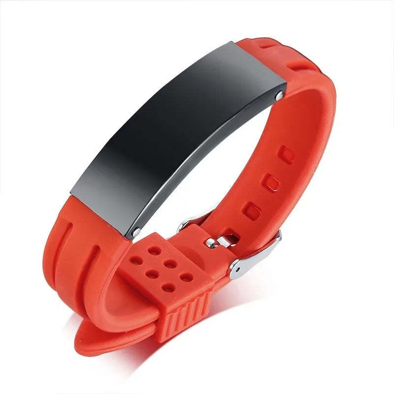 Silicone Sport ID Bracelet with Engraved Name Plate - Unisex Strap