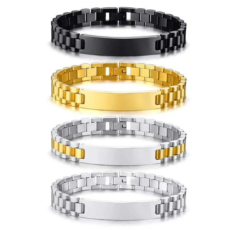 Minimalist Stainless Steel ID Tag Bracelet Polished Chain Wrist Bangle