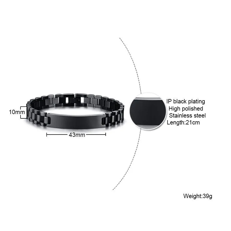 Minimalist Stainless Steel ID Tag Bracelet Polished Chain Wrist Bangle