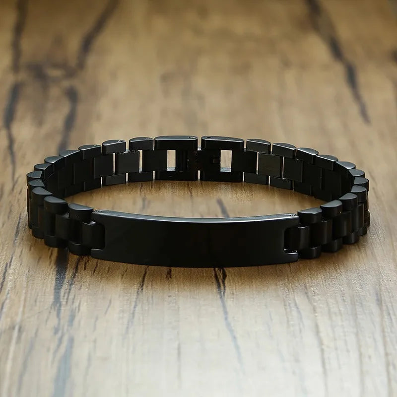 Minimalist Stainless Steel ID Tag Bracelet Polished Chain Wrist Bangle