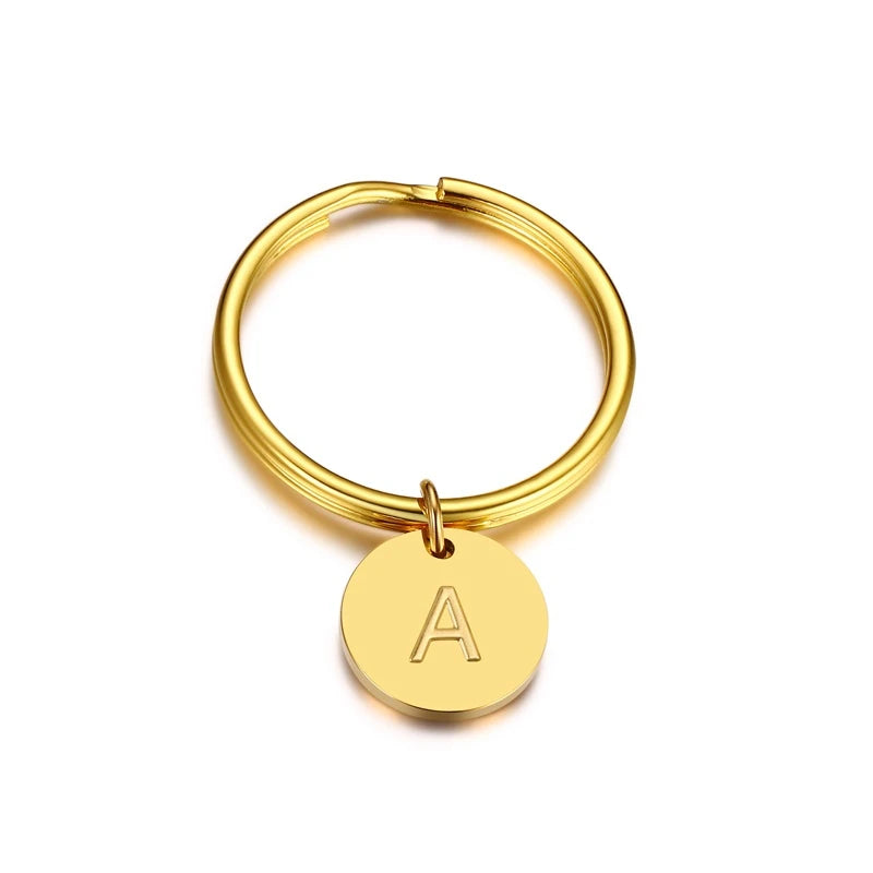 Minimalist Initial Key Chain, Stainless Steel Letter Engraved Keychain