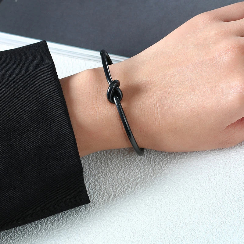 Minimalist Knot Cuff Bangle Stainless Steel Vintage Wrist Bracelet