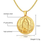 Mother of God Necklace Pendant Gold-color Stainless Steel Christian Jewelry