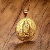 Mother of God Necklace Pendant Gold-color Stainless Steel Christian Jewelry