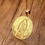 Mother of God Necklace Pendant Gold-color Stainless Steel Christian Jewelry
