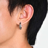 Men's Stainless Steel Hoop Huggie Earrings, Piano Style