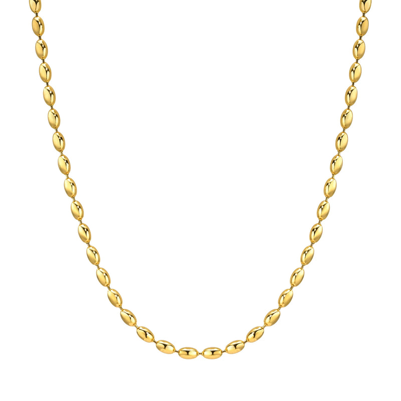 Rugby Balls Beads Choker Necklace, Gold Stainless Steel Collar Jewelry