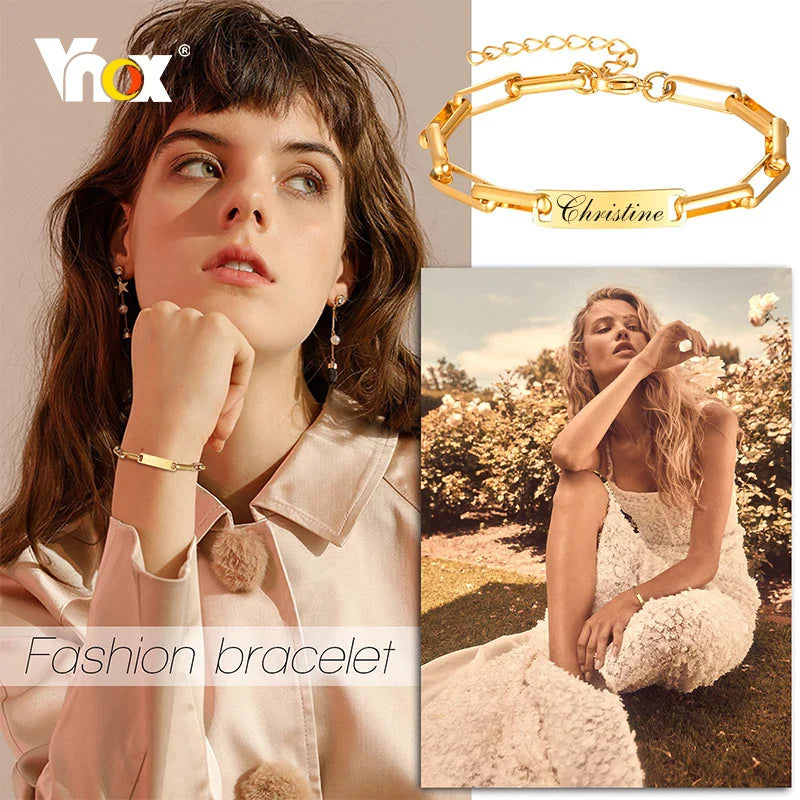Personalized Engrave Gold ID Bracelet for Women