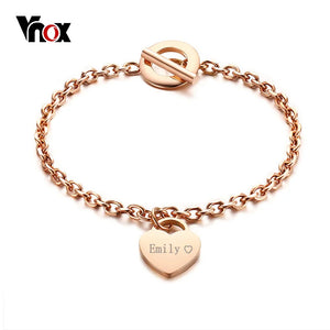 Personalised Heart ID Charm Bracelets Engrave Name Stainless Steel