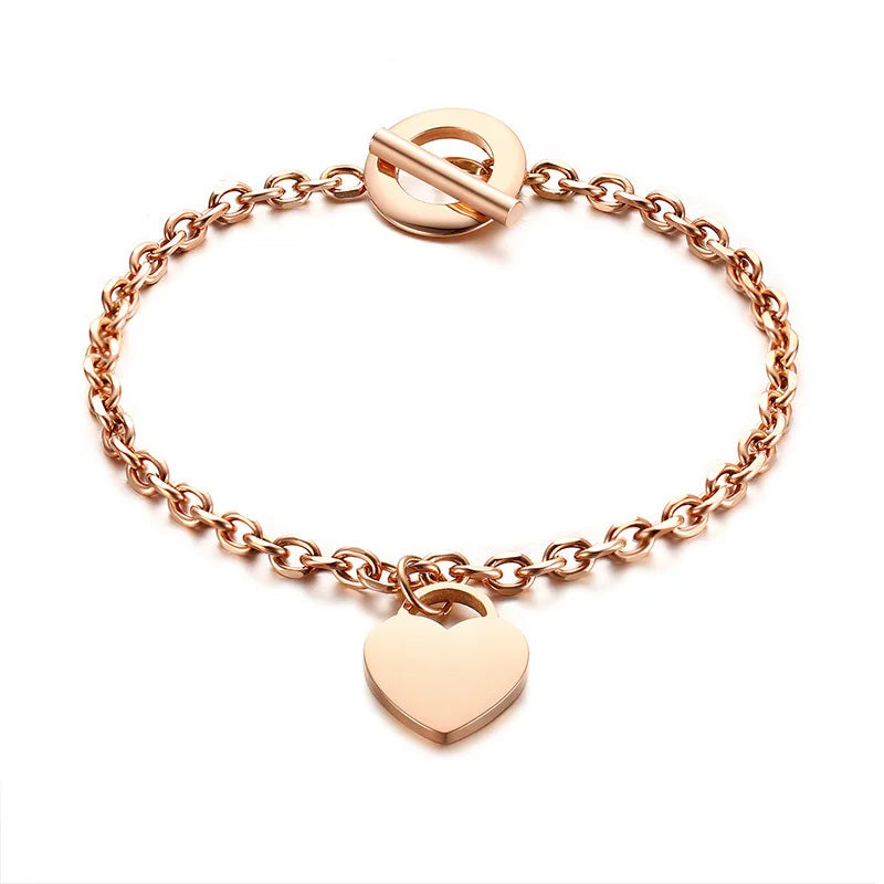 Personalised Heart ID Charm Bracelets Engrave Name Stainless Steel