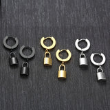 Custom Letter Lock Huggie Earrings - Stainless Steel Dangle Earrings