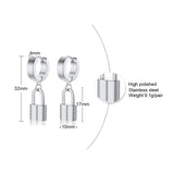 Custom Letter Lock Huggie Earrings - Stainless Steel Dangle Earrings