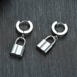 Custom Letter Lock Huggie Earrings - Stainless Steel Dangle Earrings