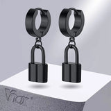 Custom Letter Lock Huggie Earrings - Stainless Steel Dangle Earrings