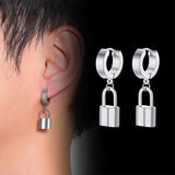 Custom Letter Lock Huggie Earrings - Stainless Steel Dangle Earrings