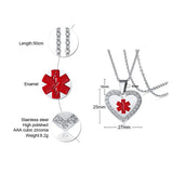 Medical Alert ID Heart Necklace Stainless Steel Reminder Jewelry