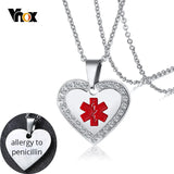 Medical Alert ID Heart Necklace Stainless Steel Reminder Jewelry