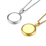 Personalized Round Locket Necklace Stainless Steel Engraved Name Pendant