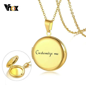 Personalized Round Locket Necklace Stainless Steel Engraved Name Pendant