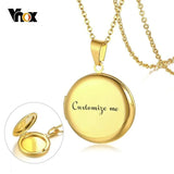Personalized Round Locket Necklace Stainless Steel Engraved Name Pendant