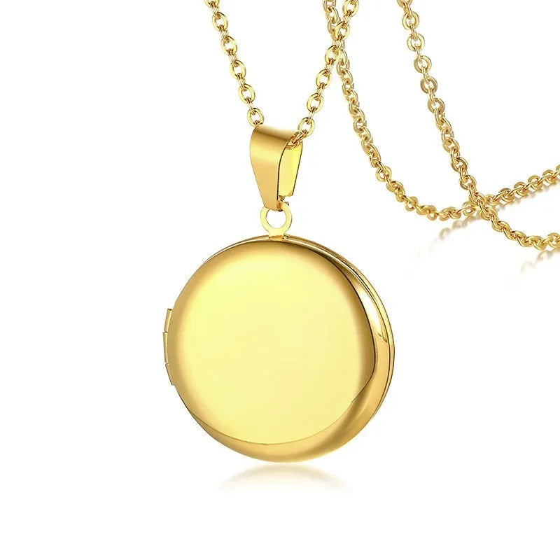 Personalized Round Locket Necklace Stainless Steel Engraved Name Pendant