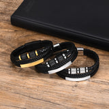 Custom Men's Leather Bracelet with Metal Tube Charm