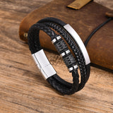 Custom Men's Leather Bracelet with Metal Tube Charm