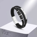 Custom Men's Leather Bracelet with Metal Tube Charm