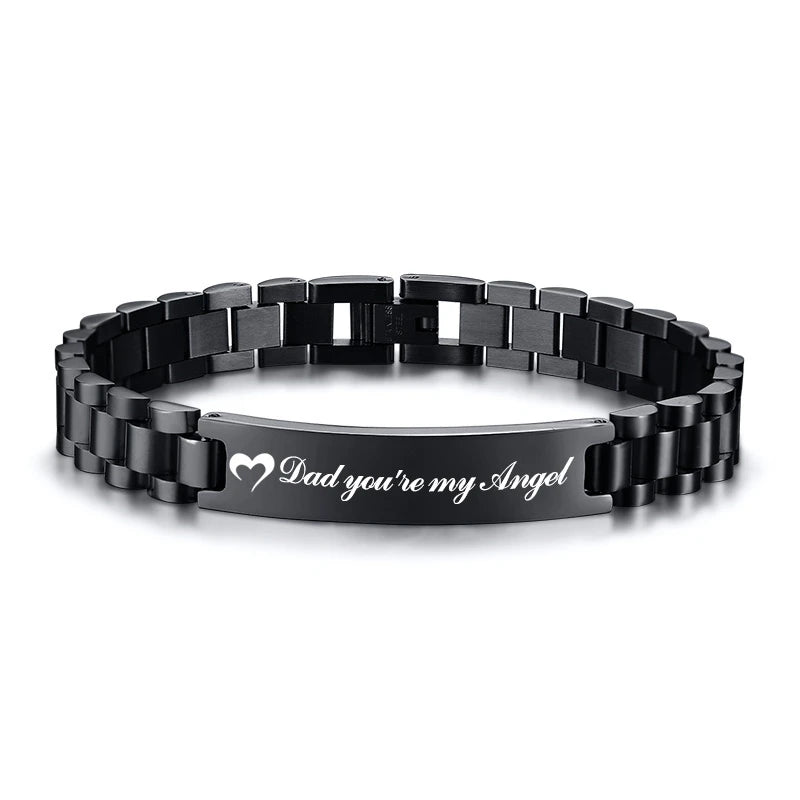 Personalized Heart Quotes to Dad Men Bracelet Stainless Steel Casual Gents