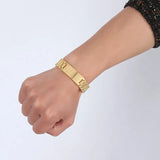 Personalized ID Men Bracelet Gold-color Stainless Steel DIY Engraving Words