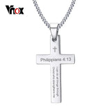Philippians 4:13 Cross Pendant Stainless Steel Necklace for Men