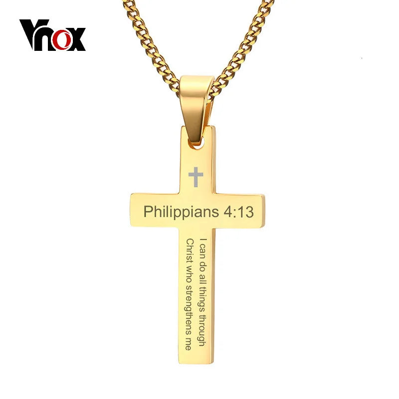 Philippians 4:13 Cross Pendant Stainless Steel Necklace for Men