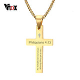 Philippians 4:13 Cross Pendant Stainless Steel Necklace for Men