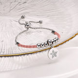 Pink Leather Rope Chain Bracelet for Women with Stainless Steel Beads Charm