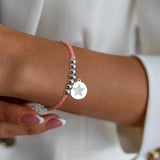 Pink Leather Rope Chain Bracelet for Women with Stainless Steel Beads Charm