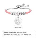 Pink Leather Rope Chain Bracelet for Women with Stainless Steel Beads Charm