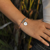 Pink Leather Rope Chain Bracelet for Women with Stainless Steel Beads Charm