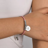 Pink Leather Rope Chain Bracelet for Women with Stainless Steel Beads Charm