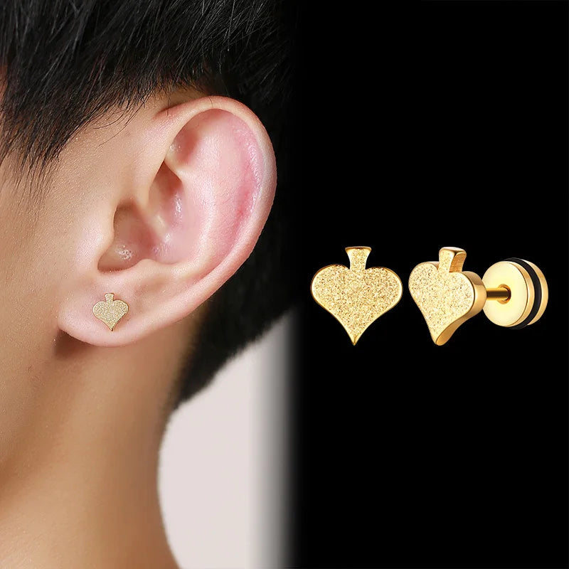 Punk Heart Spades Stud Earrings, Stainless Steel Ear Jewelry